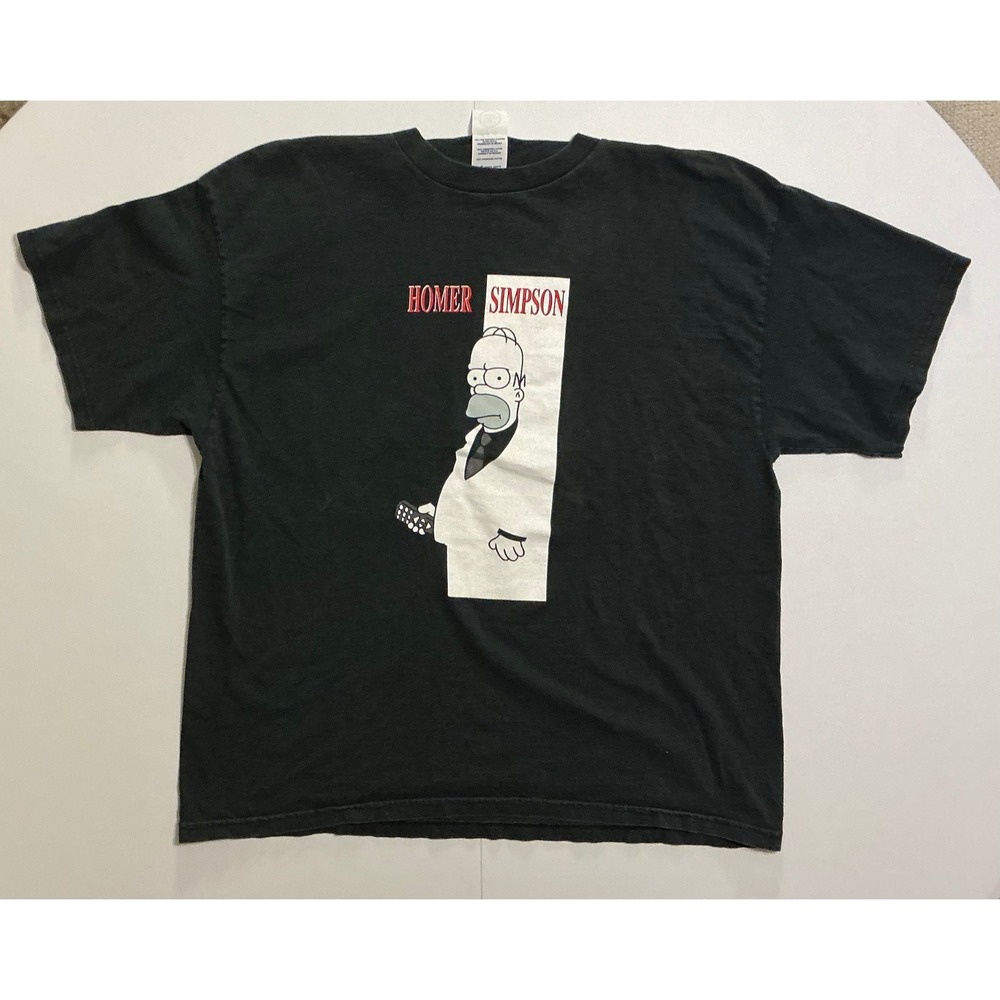 VTG Y2K Homer Simpson Scareface Parody T-Shirt Black XL Short Sleeve TV‎ Show